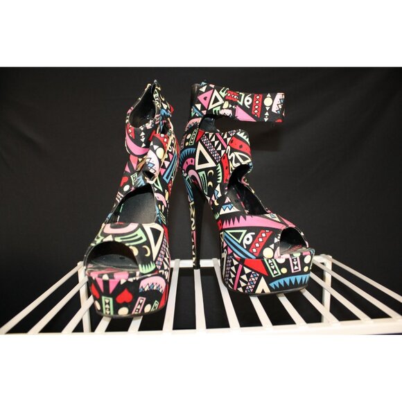 AMI CLUBWEAR PLATFORM STILETTOES HEELS BLACK MULTI-COLOR SIZE 7.5 - Picture 2 of 9
